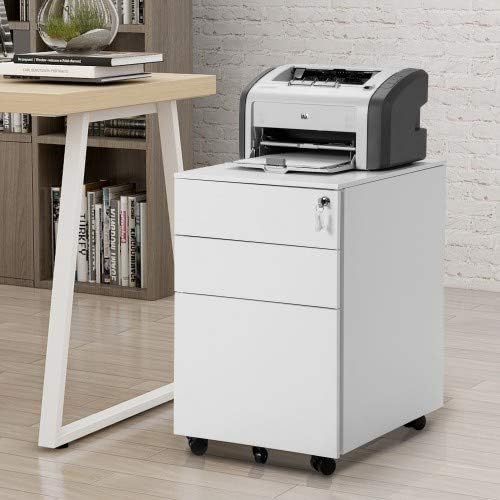 ModernLuxe 3 Drawer Metal Mobile File Cabinet with Lock Metal Filing Cabinet for Legal/Letter/A4/F4 Size Fully Assembled Home Office File Cabinet(Except Casters)