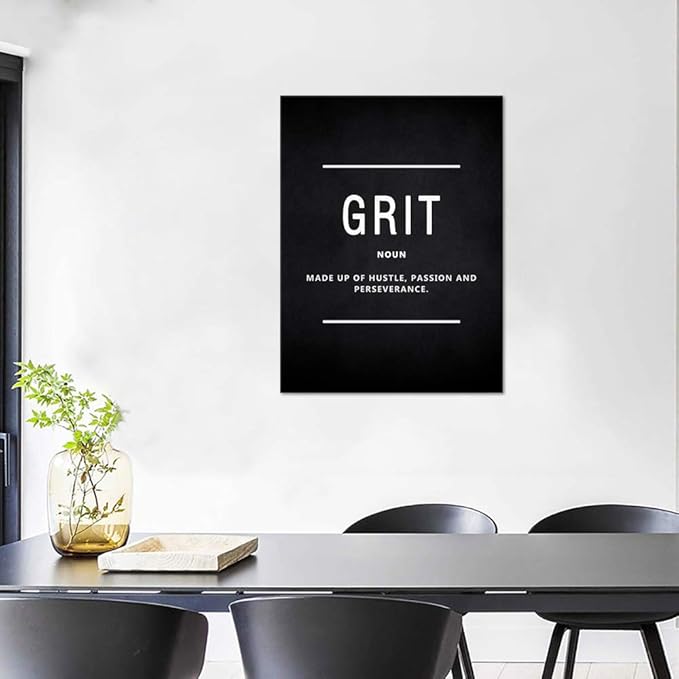 Inspirational Wall Art Motivational Posters Prints on Canvas Modern Inspiring Quotes Office Painting Grit Noun Picture Wooden Framed Artwork Decor for Living Room Office Home Easy to Hang (18”Wx24”H)