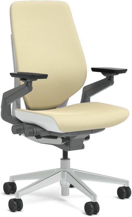Steelcase Gesture Task Chair: Shell Back - Platinum Metallic Frame/Base/Seagull Accent - Adjustable Lumbar Support - Roll Control Hard Floor Casters