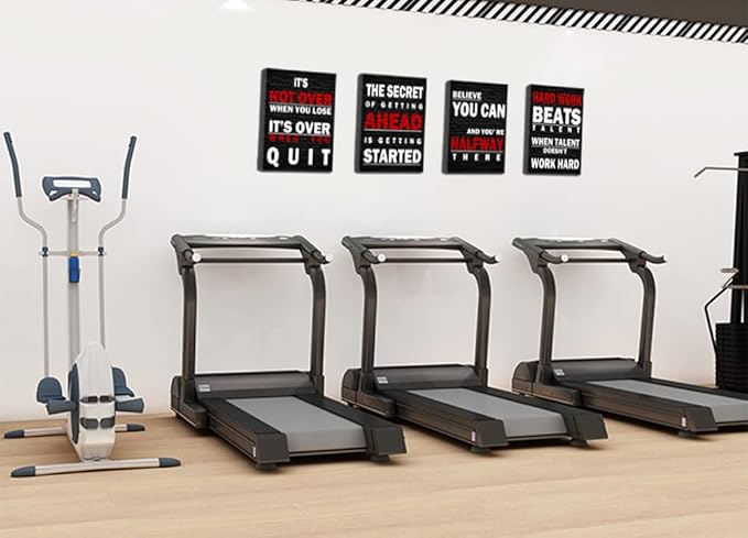 Red Black Motivational Canvas Wall Art Gym Office Wall Decor Sign - Work Hard Beats Talent - Believe You Can - It's Not Over When You Lose