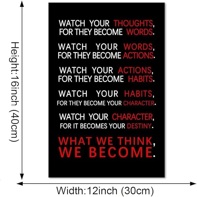 Watch Your Thoughts Motivational Wall Art Inspirational Canvas Painting Inspiring Entrepreneur Quotes Posters Prints Artwork Living Room Home Office Classroom Decor Framed Ready to Hang(12”Wx16”H)