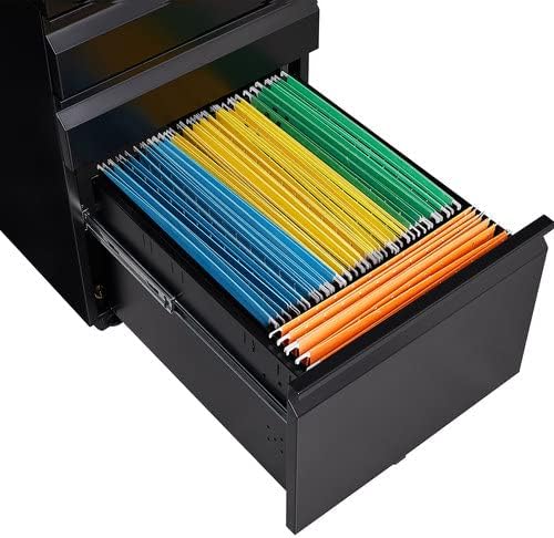 3 Drawer File Cabinet with Lock, Steel Mobile Filing Cabinet on Anti-tilt Wheels, Rolling Locking Office Cabinets Under Desk for Legal/Letter Size (Black)