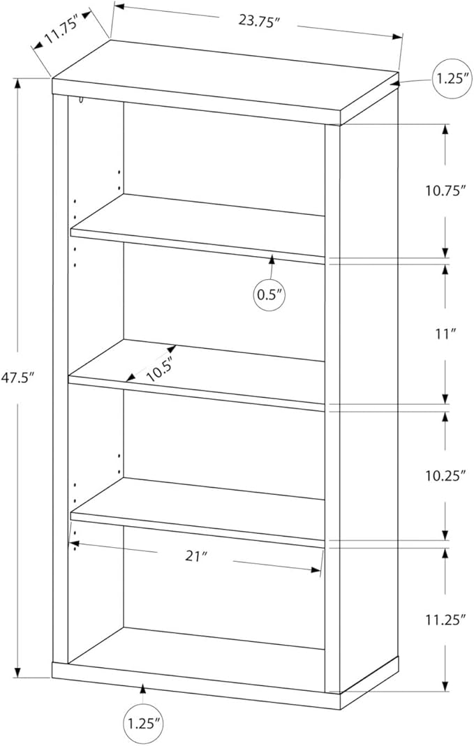 Monarch Specialties I 7059 Bookshelf, Bookcase, Etagere, 5 Tier, 48"H, Office, Bedroom, Laminate, White, Contemporary, Modern