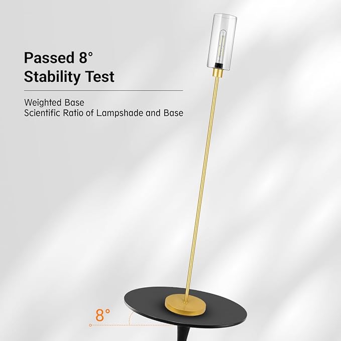 BoostArea Gold Modern Floor Lamp With Glass Lampshade - Simple Design Standing Lamp for Living Room, Bedroom, Office, Kids Room, Reading