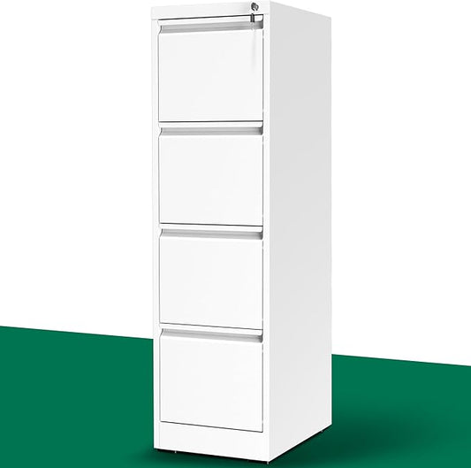 4 Drawer File Cabinet with Lock, Vertical File Cabinet with Lock, Locking File Cabinet Hanging Files for A4/ Legal/Letter, Require Assembly, White