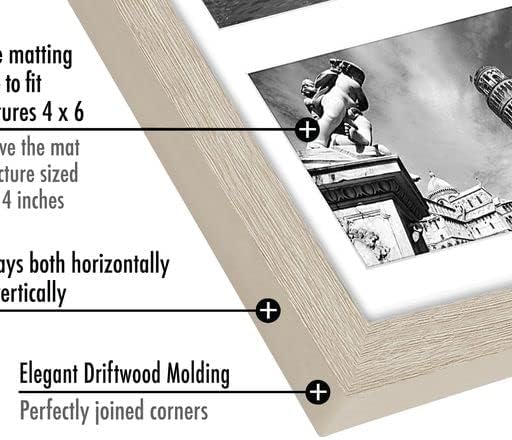 Americanflat 4x6 Collage Picture Frame with Shatter-Resistant Glass - Fits Five 4x6 Photos or Use as One 11x14 Picture Frame - Signature Collection - Collage Frames for Wall Display - Driftwood
