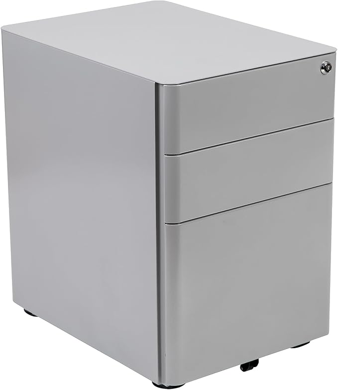 Flash Furniture Warner Modern 3-Drawer Mobile Locking Filing Cabinet with Anti-Tilt Mechanism and Hanging Drawer for Legal & Letter Files, Gray, Set of 1