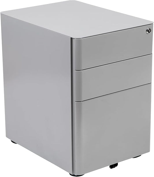 Flash Furniture Warner Modern 3-Drawer Mobile Locking Filing Cabinet with Anti-Tilt Mechanism and Hanging Drawer for Legal & Letter Files, Gray, Set of 1