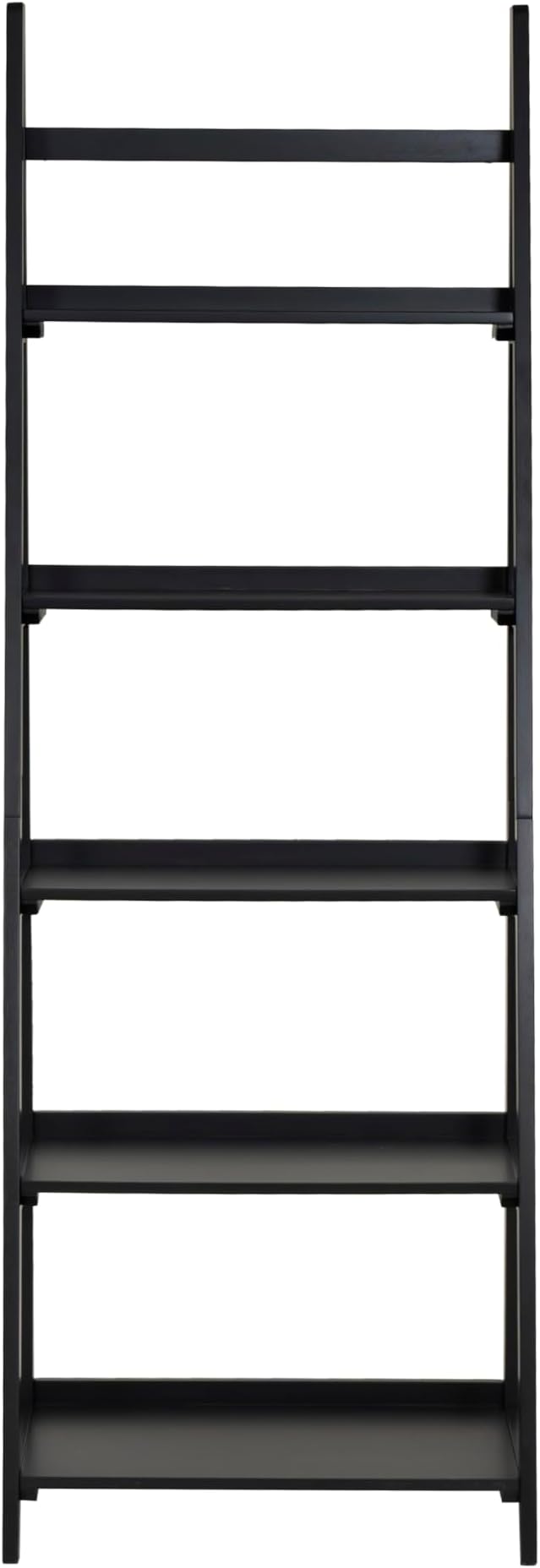 Linon Melissa Black Wooden Five Shelf Ladder Bookcase