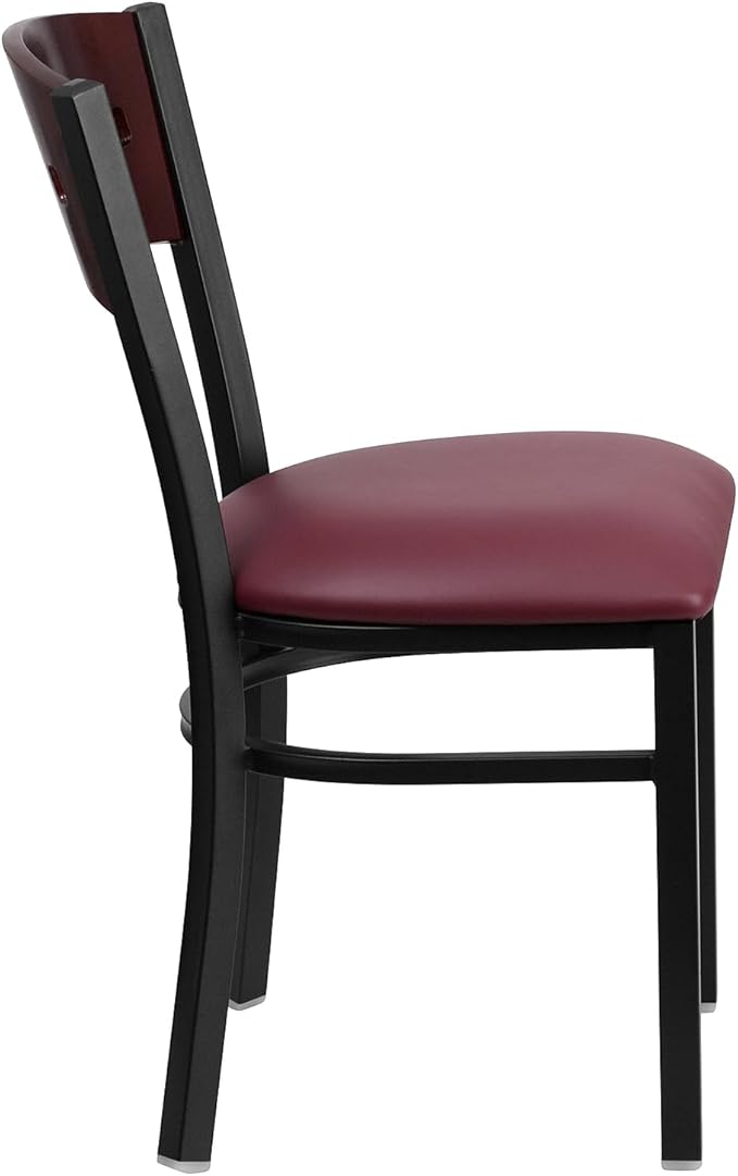 Flash Furniture 2 Pk. HERCULES Series Black 4 Square Back Metal Restaurant Chair - Mahogany Wood Back, Burgundy Vinyl Seat