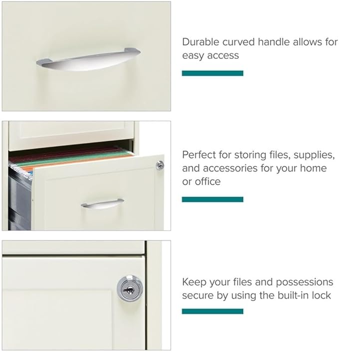 Scranton & Co 2-Drawer Metal Mobile Filing Cabinet, Pearl White Finish, 14.25" W x 18.00" D x 26.70" H, Locking Drawers for Letter-Size Files, Casters for Mobility, Home or Office Storage Solution