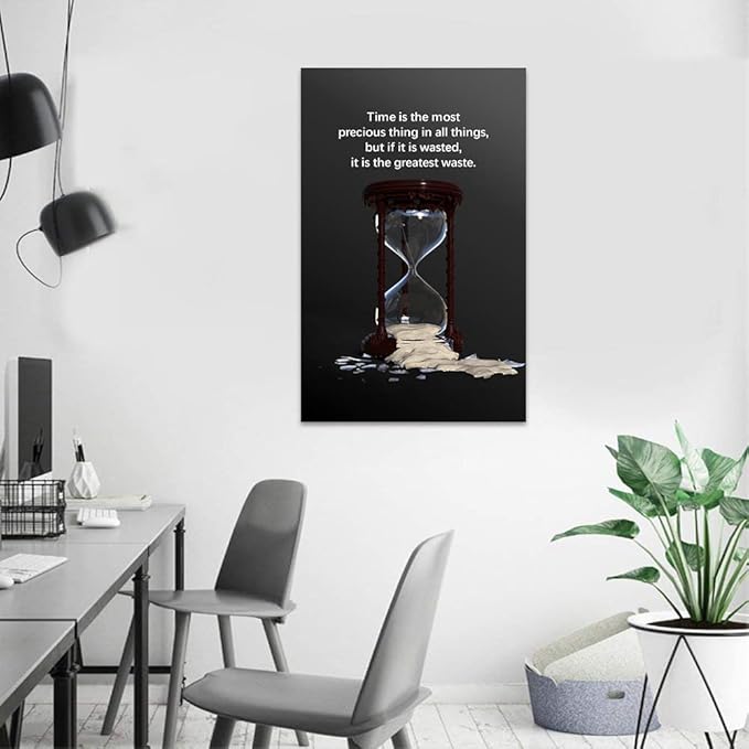 Inspirational OfficeWall Art hourglass of time Canvas Poster Entrepreneur Quotes Painting Prints on Canvas Nature Theme Poster Decoration for Work Home Office Wooden Framed Easy to Hang -28”Wx44”H