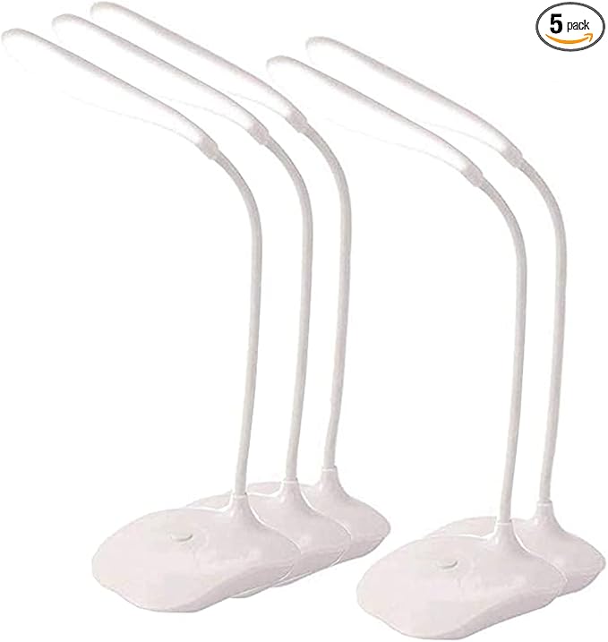 Sosee LED Table Lamp,Portable Eye-Protected Flexible Gooseneck Small Desk Lights for Dorm Study Office Bedroom-USB and 3 AA Batteries Powered (5 Pack)