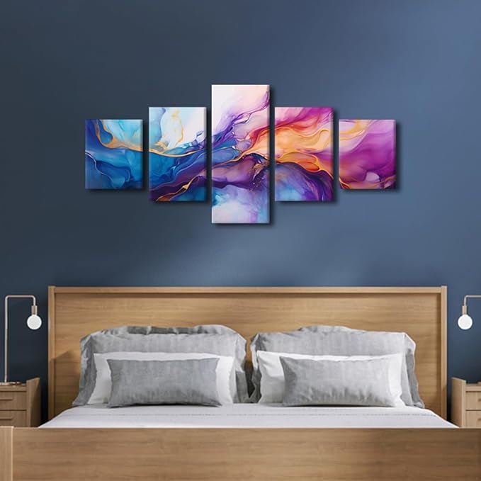 Modern Canvas Art Decor Abstract Canvas Wall Art Abstract Swirls Poster Prints on Canvas 5 Panel Living Room Decor for Men Lady Bedroom Home Wall Decor Stretched and Framed Ready to Hang 50x24 in