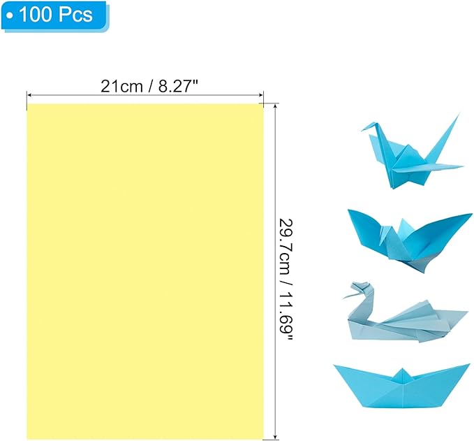PATIKIL Light Yellow Colored Copy Paper, 100 Sheets 11.7x8.3" A4 19lb/70gsm Double Sided Colorful Print Paper Bulk Sheet DIY Craft Art Projects Supplies for Printer Origami