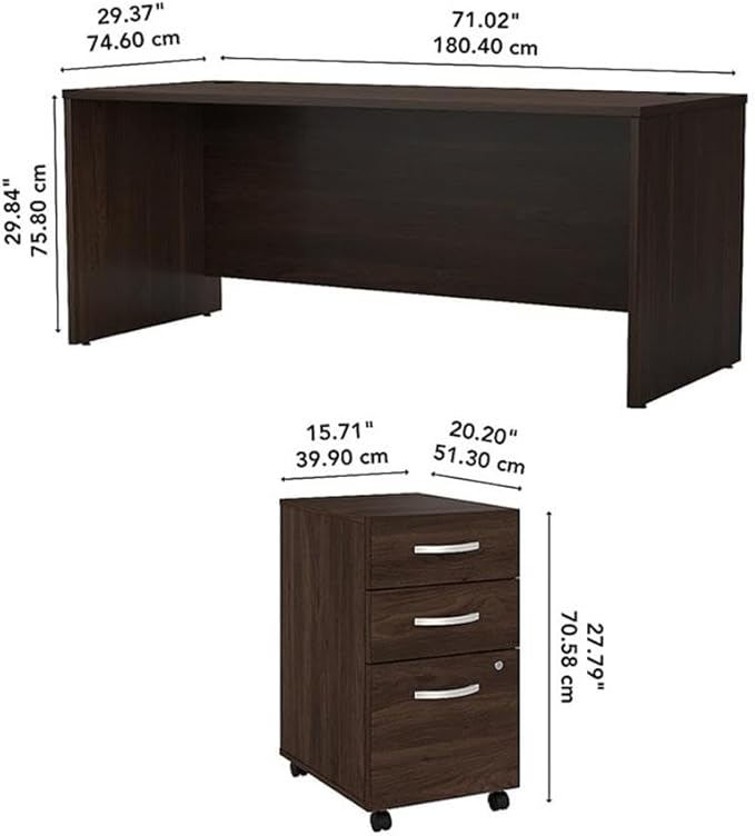 Bush Business Furniture Studio C Office Desk with Mobile File Cabinet, 72W x 30D, Black Walnut