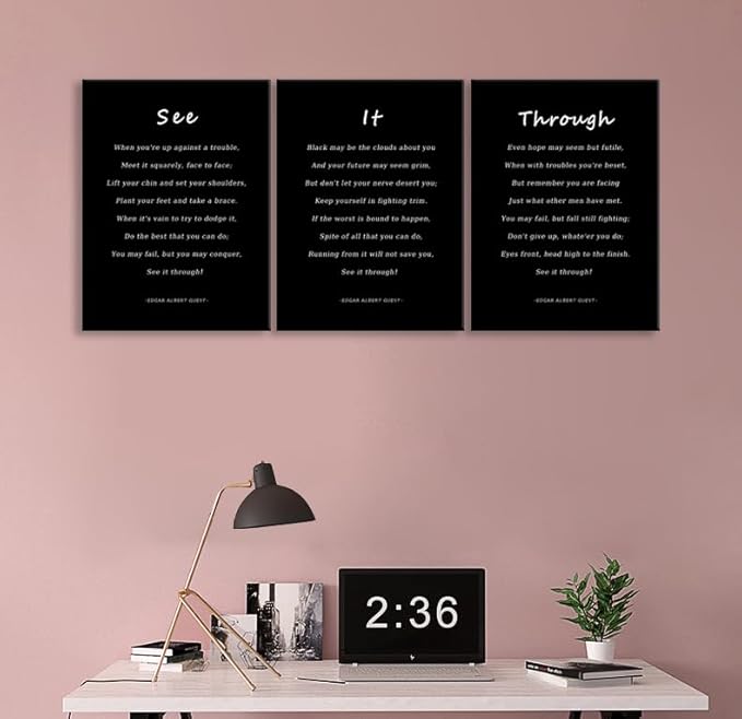 WYJDFART Motivational Wall Art See It Through Poem 3-Piece Poster Canvas Printed Poster with Inspirational Quotes Positive Wall Decor for Office Bedroom and Living Room Ready to Hang [36''Wx 16''H]
