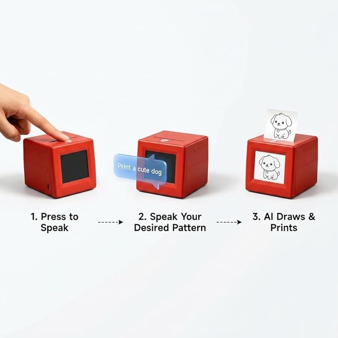 Keyrose Smart Ai Voice Sticker Printer Box, Mini Thermal Label Printer with Display, Portable Ai Magic Voice-Control Label Maker, 5 Rolls Paper for Home, Office