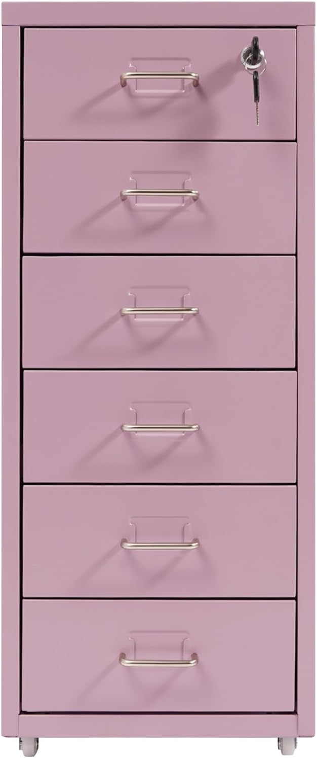 6 Drawer File Cabinet with Lock Vertical Filing Storage Cabinet Home Office Metal Vertical File Cabinets for Letter Legal A4 File Size, Assembly Required (Purple, 6 Drawer)