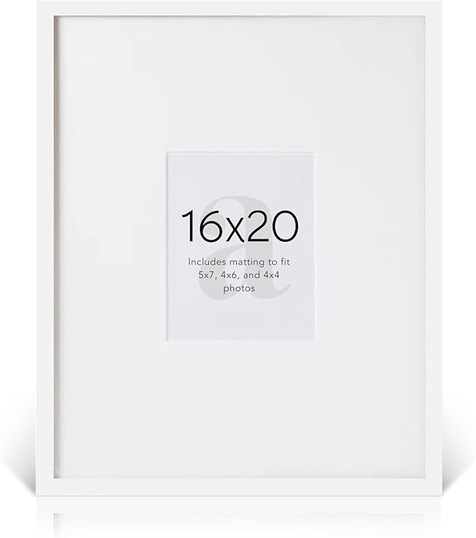 artisane home goods - Gallery Frame 1.0, Picture Frame, 16x20 White, Gallery Wall Frame Set, Large Picture Frame, Oversized Mat (4x4, 4x6, and 5x7)