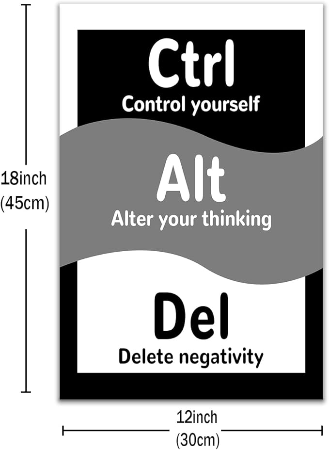 Ctrl Alt Del Inspirational Canvas Wall Art Motivational Home Decor Entrepreneur Quotes Picture Poster Modern Inspiring Artwork for Modern Home Bedroom Bathroom Gym Stretched and Framed [12''Wx18''H]