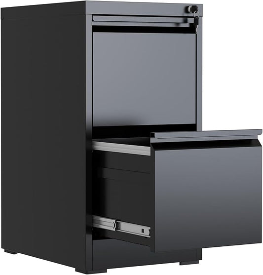 2 Drawer File Cabinet with Lock, Metal Filing Cabinet for Home Office, Vertical File Cabinet for Letter/Legal/A4/F4 Documents, Easy to Assemble Steel Storage Cabinet