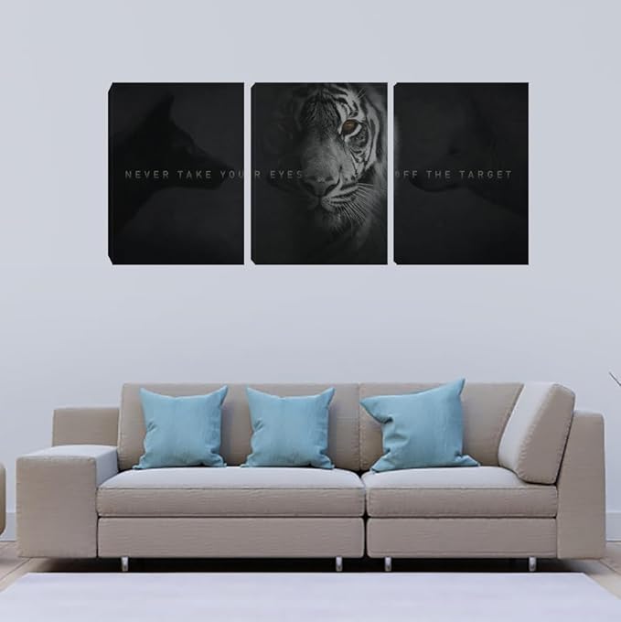 Unbruvo Tiger Motivational Wall Art - 3 Piece Canvas Prints for Office, Inspirational Leadership Quotes, Black Tiger Picture Wall Decor for Living Room, Bedroom(48''Wx24''H)