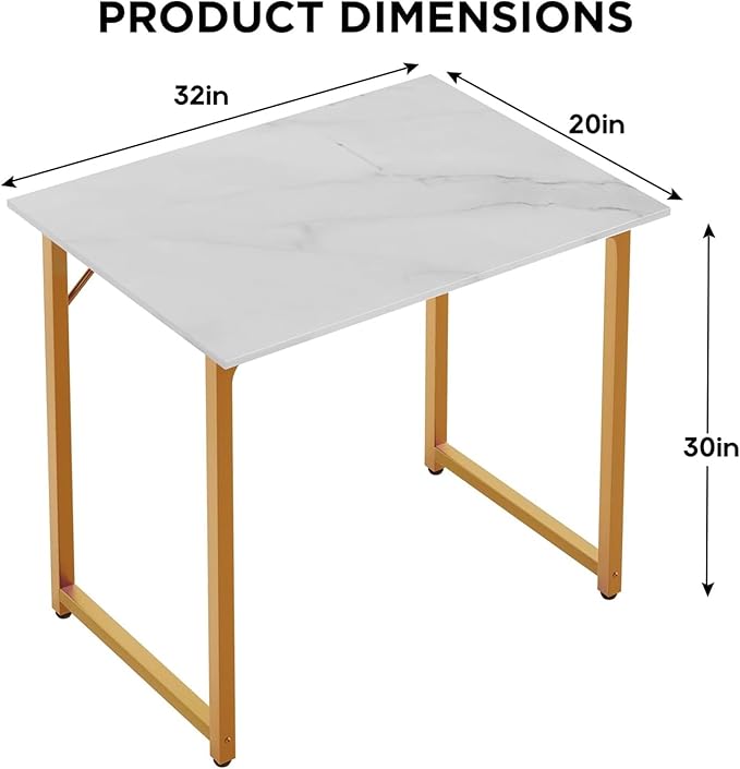 PayLessHere | 32 Inch Computer Desk | White Gold | Office Desk with Metal Frame, Adjustable Feet | Water-Resistant, Scratchproof Surface | Sturdy Writing Table for Home Office or Study | Pack of 1