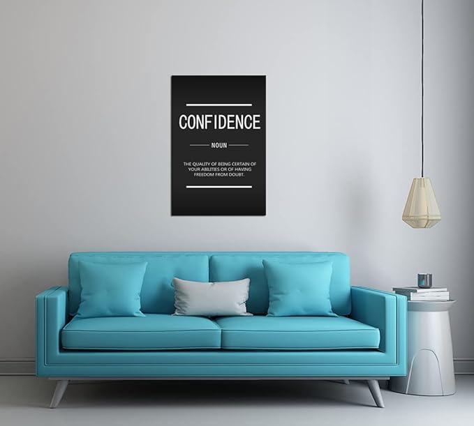 Confidence Noun Inspirational Wall Art Inspiration Picture Canvas Painting Inspirational Poster Inspiring Entrepreneur Quote Print Artwork Studio Office Decoration Frame Ready to Hang[24''W x 36''H]