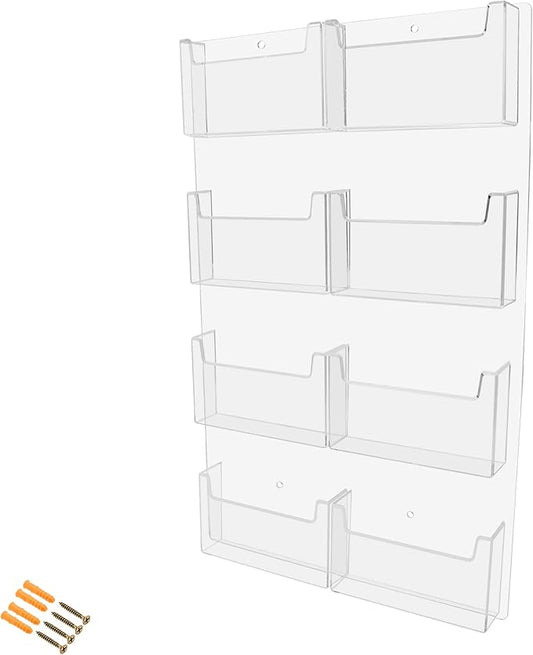 Marketing Holders Post Card Holder Acrylic 8 Pocket Holds 6" Printed Media Hanging Hardware Included Use at Shops Motels Airports and Transportation Centers Historical Sites Retail Stores Clear