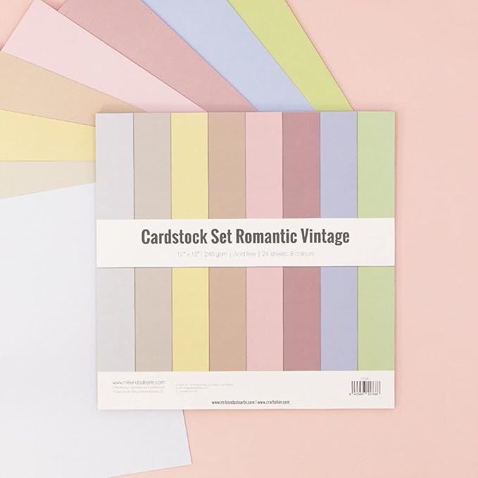 Craftelier - Cardstock Set Romantic Vintage | Pack of 24 Double Sided Cardstock for Card Making, Scrapbooking and Craft Projects | Weight 240 grams | Size 30,48 cm x 30,48 cm (12" x 12")