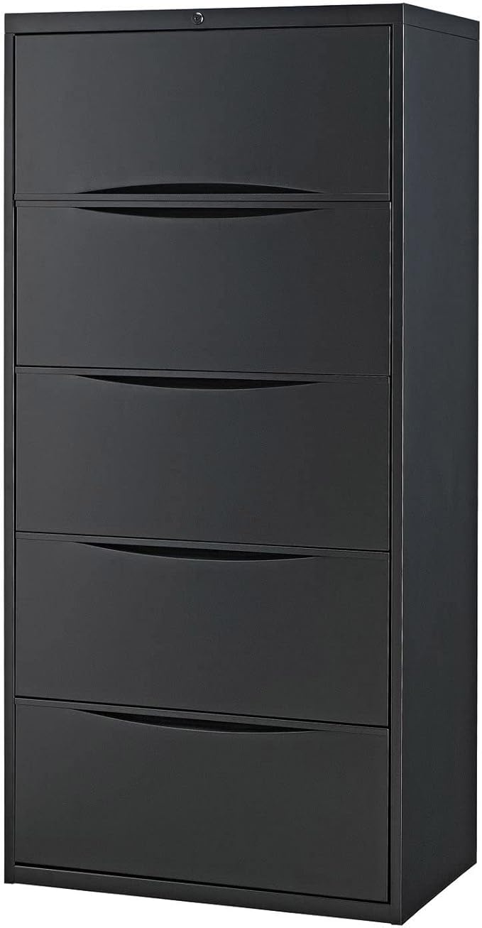Global Industrial 30"W Premium Lateral File Cabinet, 5 Drawer, Black