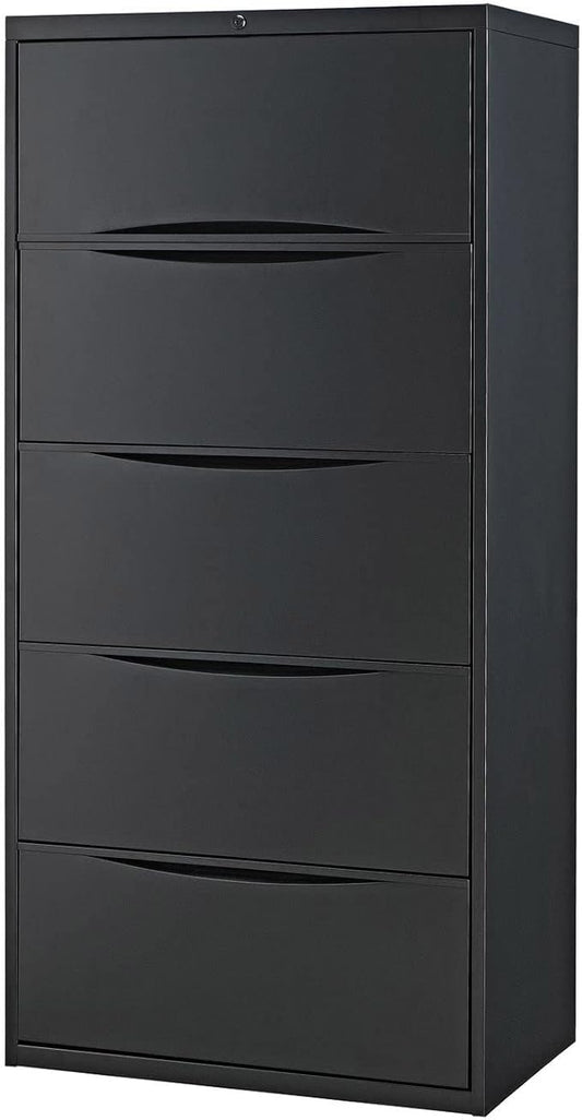 Global Industrial 30"W Premium Lateral File Cabinet, 5 Drawer, Black