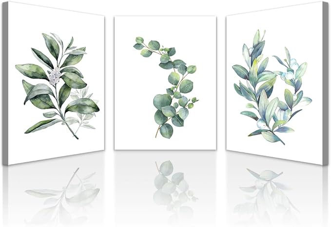 Lapremoly Canvas Wall Art For Living Room Modern Wall Decor For Bedroom Plants Green Leaves Wall Paintings Kitchen Home Decorations Pictures Bathroom Posters Prints Artwork Room Mural Works 3 Piece