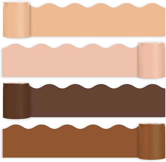 Whaline 65.6ft Boho Brown Color Bulletin Board Borders 4 Rolls Brown Die-Cut Board Trim for Classroom Office Chalkboard Wall Decor