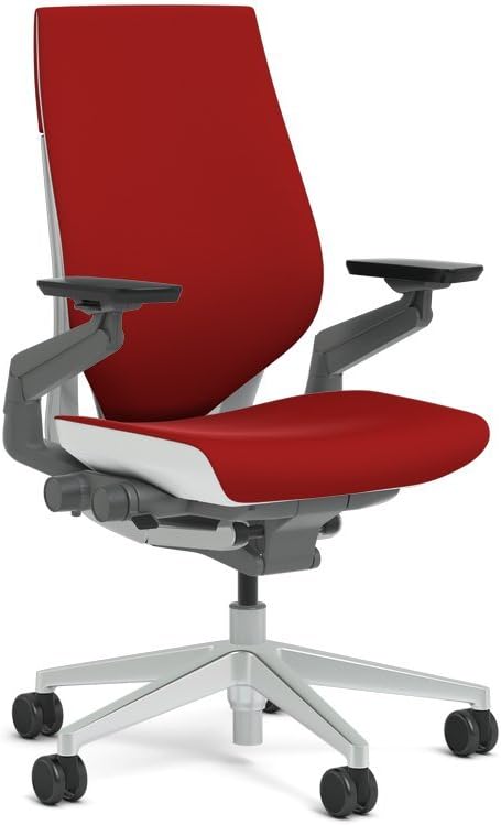 Steelcase Gesture Task Chair: Wrapped Back - Platinum Metallic Frame/Base/Seagull Accent - Roll Control Hard Floor Casters