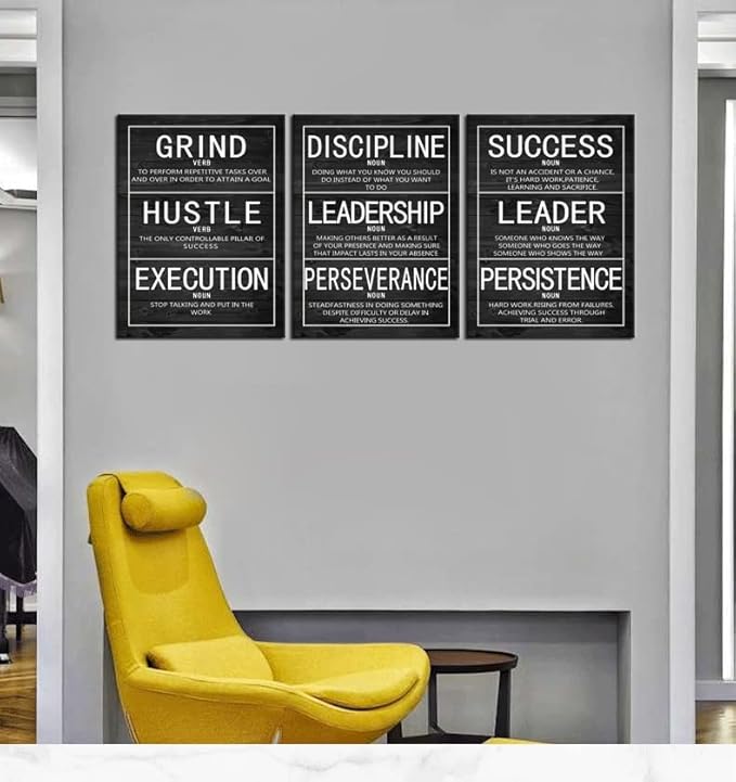 Inspirational Poster for Office Motivational Wall Art 3 Pieces Canvas Prints Artwork for Living Room Bedroom Modern Home Decor Painting Pictures Stretched and Framed Ready to Hang [36''Wx 16''H]