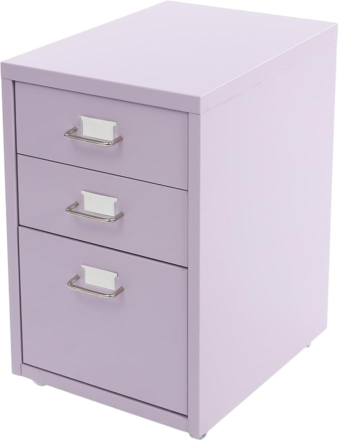 3 Drawer Mobile File Cabinet, Under Desk Metal Filing Cabinet with Wheels, Rolling Storage Organizer for Home Office - Purple
