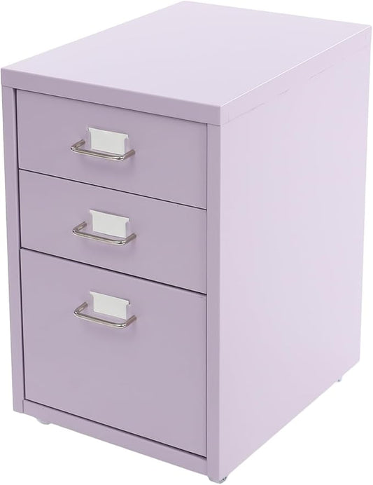 3 Drawer Mobile File Cabinet, Under Desk Metal Filing Cabinet with Wheels, Rolling Storage Organizer for Home Office - Purple