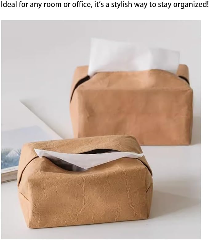 Stylish Tissue Box Kraft Paper Towel Box Square Tissue Box and Creative Tissue Holder for Vanity Countertop Bedroom Décor Office Gift Bar Modern Tissue Box (Color : Beige, Size : Large) (Beige Large)