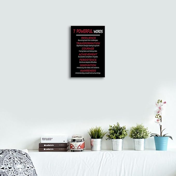 Inspirational Wall Art 7 POWERFUL WORDS: Unlock Personal Traits & Positive Life Attitude for Personal Growth Motivational Wall Decor Posters Canvas for Classroom Home Office Bedroom [12" W X 18" H]