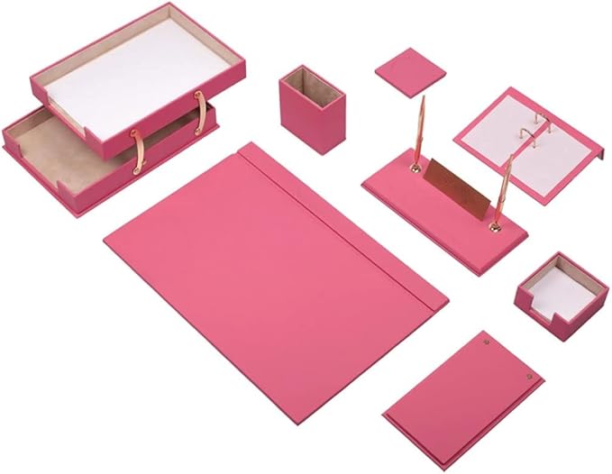 Leather 10 Pieces Desk Set with Double Document Tray Desk Organizer Office Accessories Desk Accessories Office Desk Pad Pen Box (I)