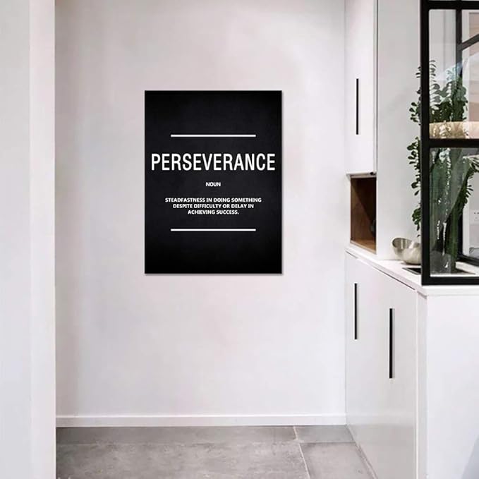 Inspirational Wall Art Motivational Entrepreneur Quote Painting Prints on Canvas Inspiring Hustle Posters Perseverance Noun Pictures Artwork Home Office Decor Framed Ready to Hang (18”Wx24”H)