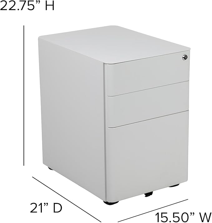 Flash Furniture Warner Modern 3-Drawer Mobile Locking Filing Cabinet with Anti-Tilt Mechanism and Hanging Drawer for Legal & Letter Files, White