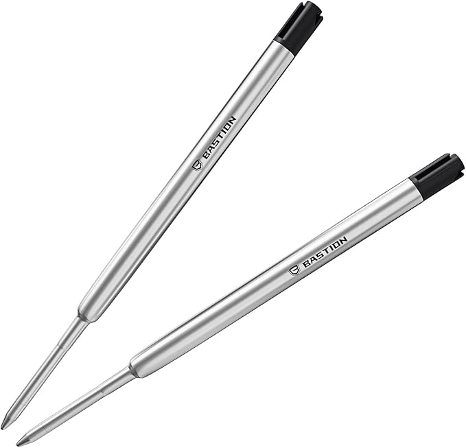 BASTION® Premium Pen Refill, Deeply Pigmented Ink for All Bolt Action Luxury Pens, Standard Ink Refill with 0.55mm Fine Tip - Black Gel, 2 PCs