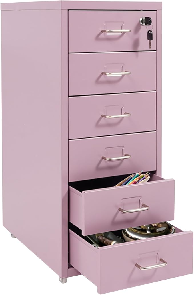 6 Drawer File Cabinet with Lock Vertical Filing Storage Cabinet Home Office Metal Vertical File Cabinets for Letter Legal A4 File Size, Assembly Required (Purple, 6 Drawer)