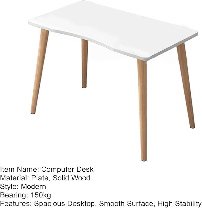 Computer Desk,Modern Ergonomic Arc Design Thickened Plate Spacious Desktop Computer Desk,Furniture Solid Wood Work Writing Home Office Table,Heavy Duty Study Writing Desk White