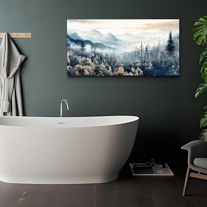 hyidecorart Framed Wall Art For Living Room Canvas Wall Decor For Office Bedroom Decorations Fog forest landscape Pictures Artwork Poster Wall Painting Canvas Prints Home Decor Works 40 X 20in