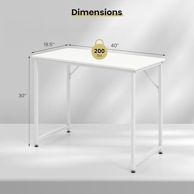 Giantex 40-Inch White Computer Desk, Home Office Desk with Heavy-Duty Metal Frame, Modern Simple Gaming Table PC Workstation, Versatile Small Desk for Bedroom, Small Spaces