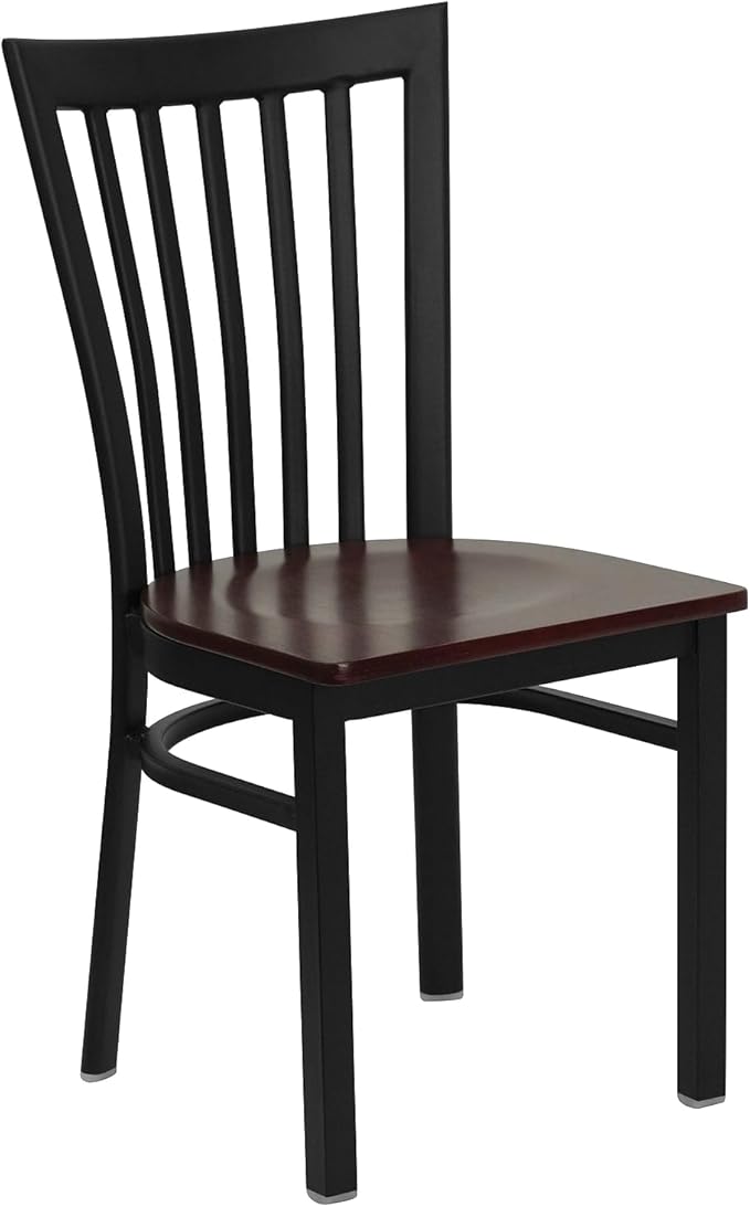 Flash Furniture 2 Pk. HERCULES Series Black School House Back Metal Restaurant Chair - Mahogany Wood Seat